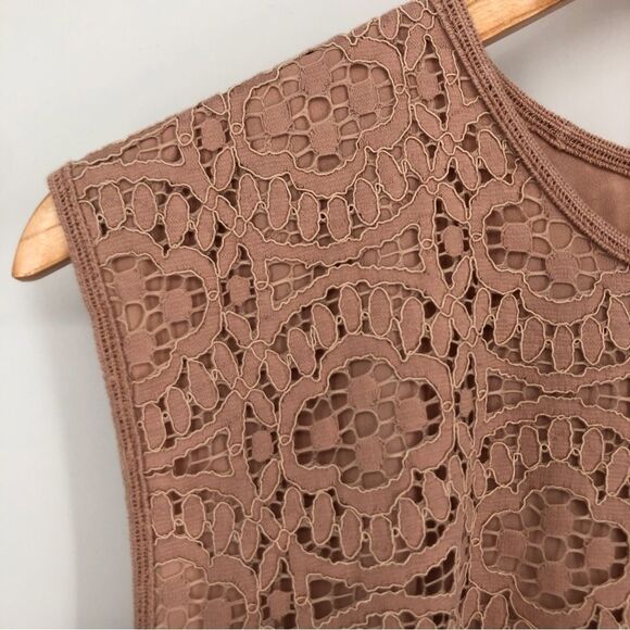 Ann Taylor Lace Peplum Top Womens Medium Pink Cap Sleeve Zip Back Slit Back - Picture 3 of 13